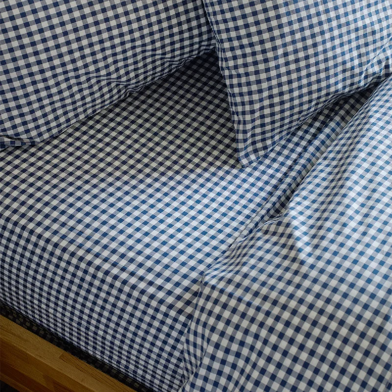 Comfortable Fashion Indigo Small Gingham Cotton Fitted Sheet