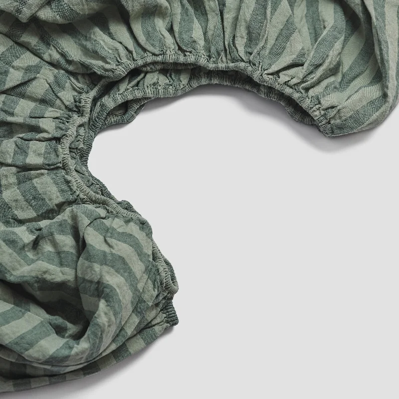 Eye-catching Personality Pine Green Stripe 100% Linen Fitted Sheet