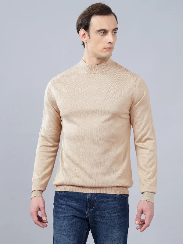Easy Chic Wear Men's Beige Solid Full Sleeve Sweater
