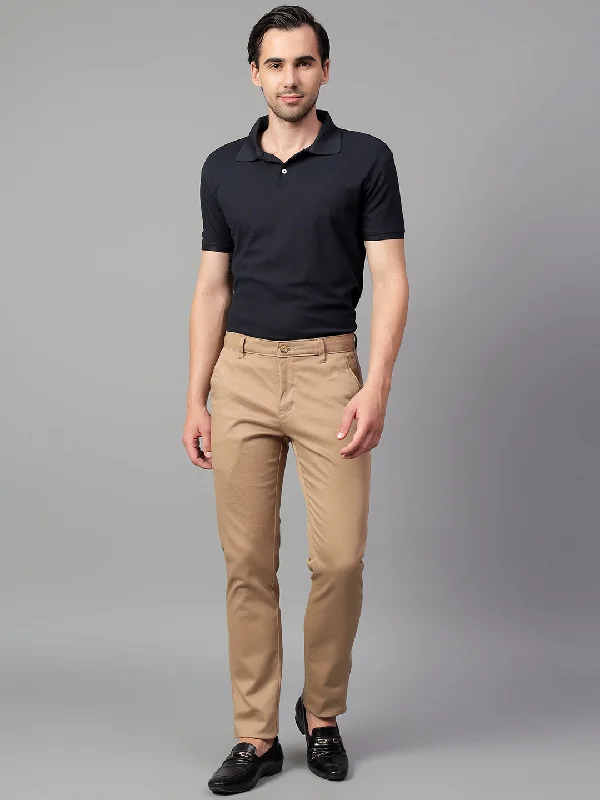 Youthful Street Fashion Men's Khaki Self Design Non-Pleated Casual Trouser