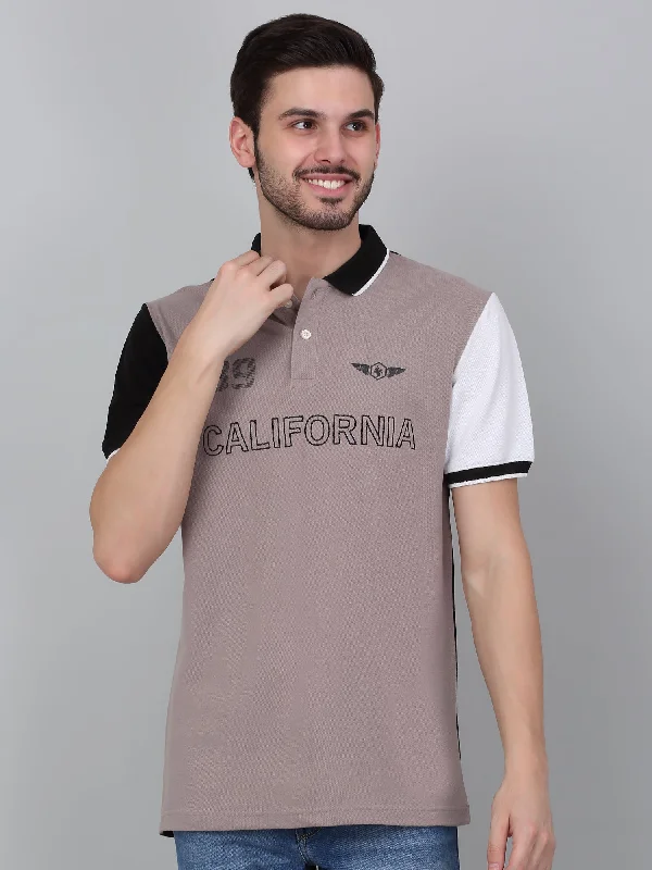 Everyday Style Men's Grey Printed Polo Neck T-shirt