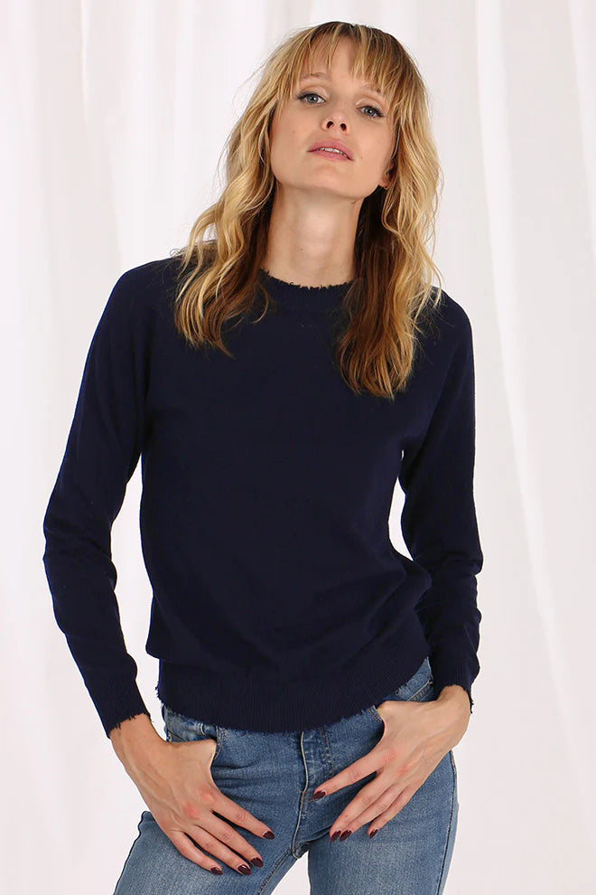 New Design Cotton Cashmere Frayed Edge Crew