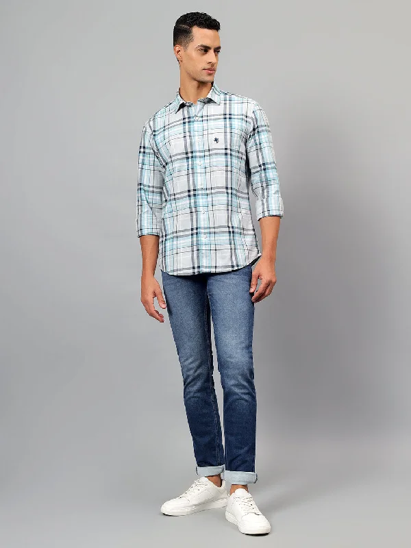 Light And Breathable Men's Sky Blue Checked Casual Full Sleeves Shirt