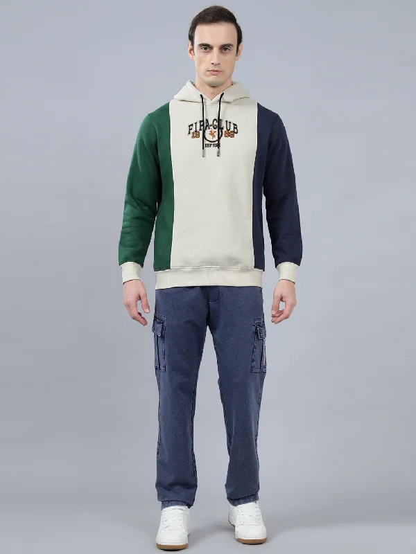 Minimalism Men's Color Block Beige Hoody Neck Sweatshirt