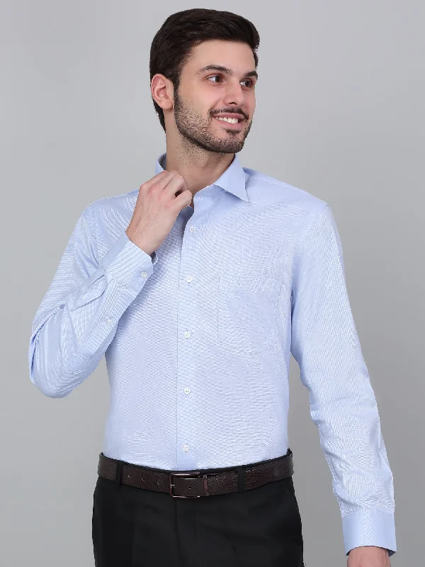 Cozy Knits Men's Sky Blue Self Design Full Sleeve Formal Shirt