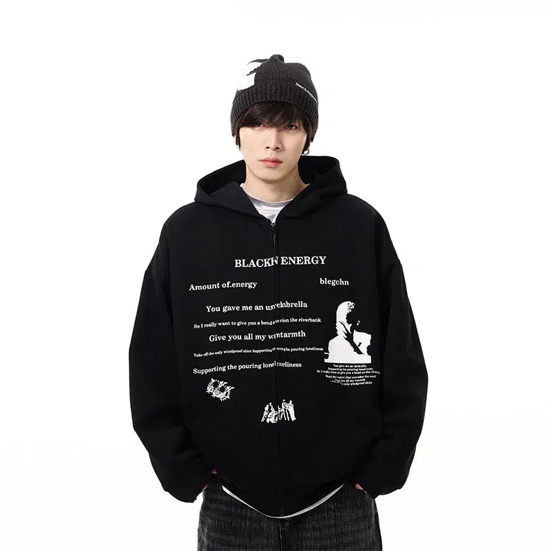 Must-have For Fashion Printed Zipper Hooded Sweatshirt