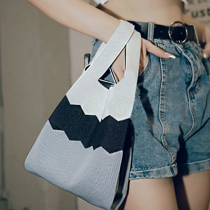 Soft Style Colorful Contrast Chevron Pattern Knit Mini Tote Bag