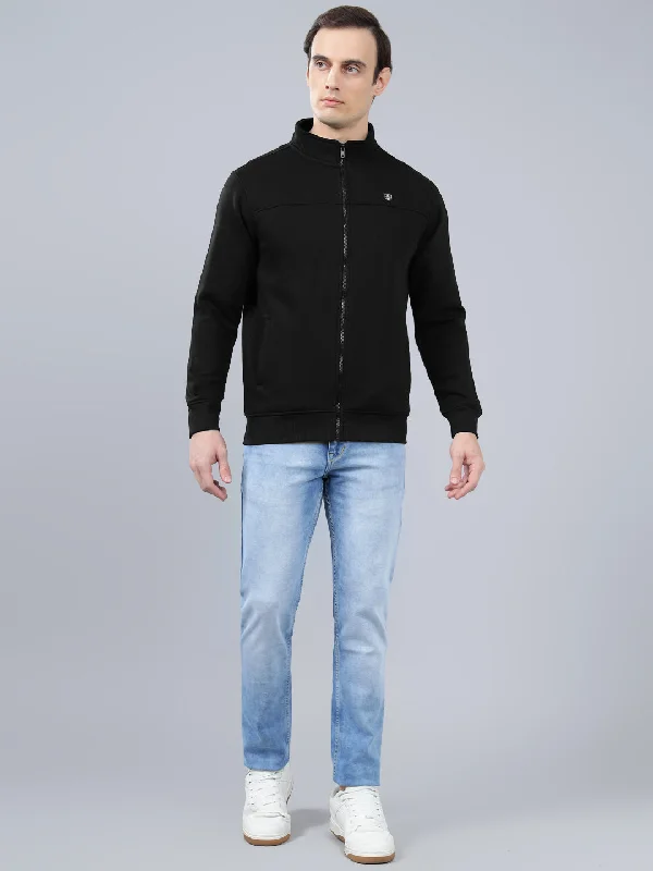Designer Style Men's Solid Black Mock Collar Sweatshirt