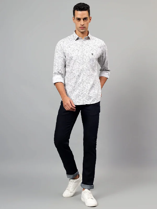 Classic Men's White Printed Casual Full Sleeves Shirt
