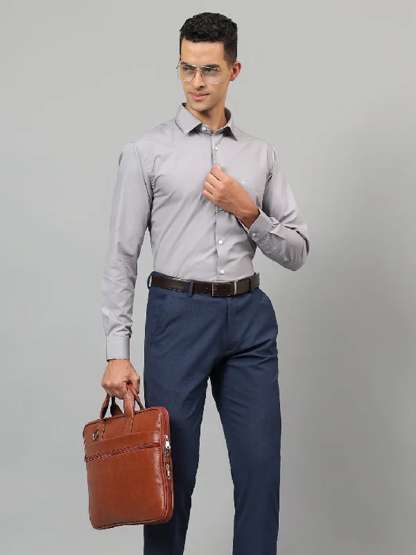 Wearable At Home Or Out Men's Grey Solid Full Sleeves Formal Shirt