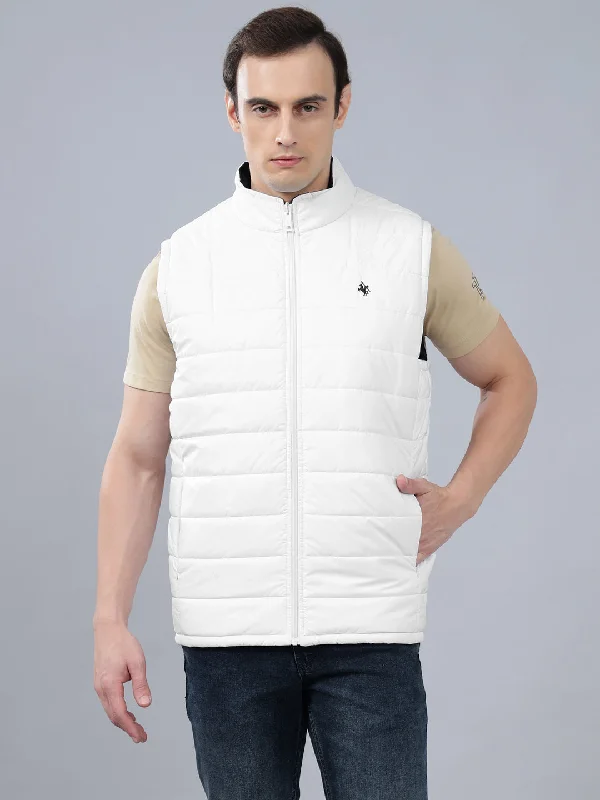 Must-have For Fashion Men's White Solid Stand Collar Reversible Winter Jacket