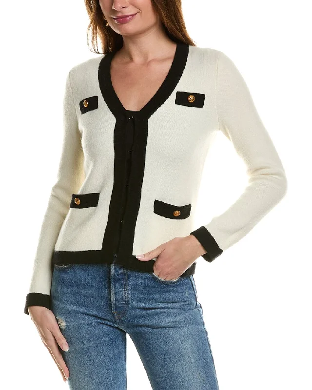 Lazy Home sofiacashmere Contrast Trim Wool & Cashmere-Blend Cardigan
