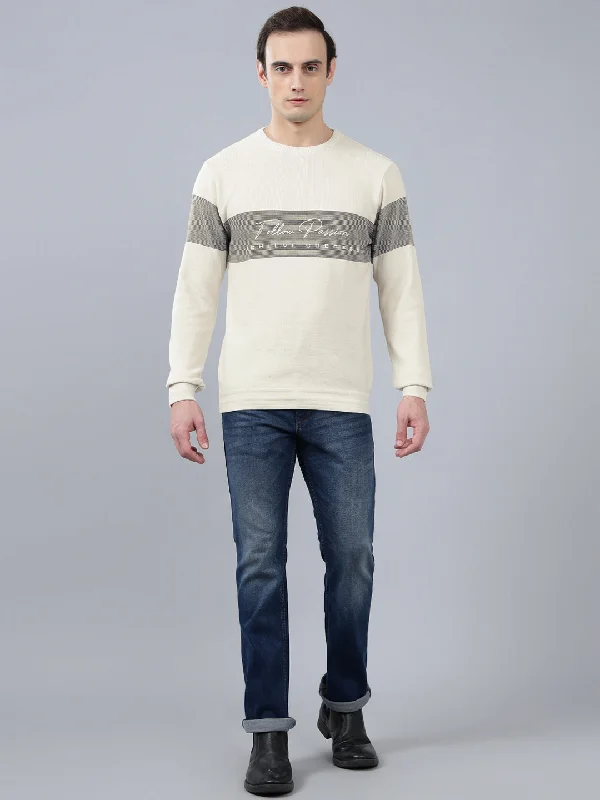 Relaxed Chic Men's Ivory Striped Full Sleeve Sweater