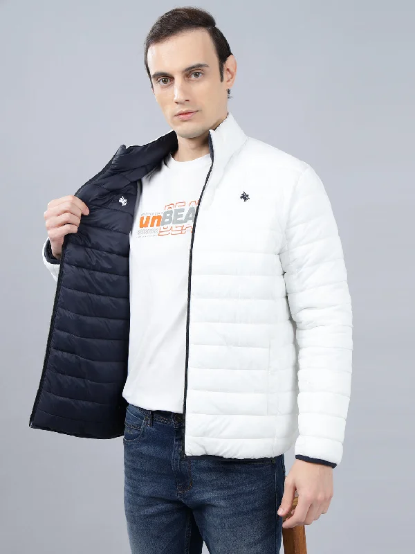 Fashionable Comfort Men's Navy Blue Solid Mock Neck Reversible Winter Jacket