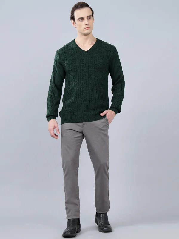 Customized Version Men's Jacquard Dark Green Full Sleeve Sweater