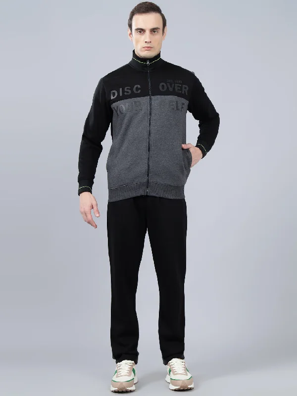 Luxury Classic Men's Black Color Block Winter Track Suit
