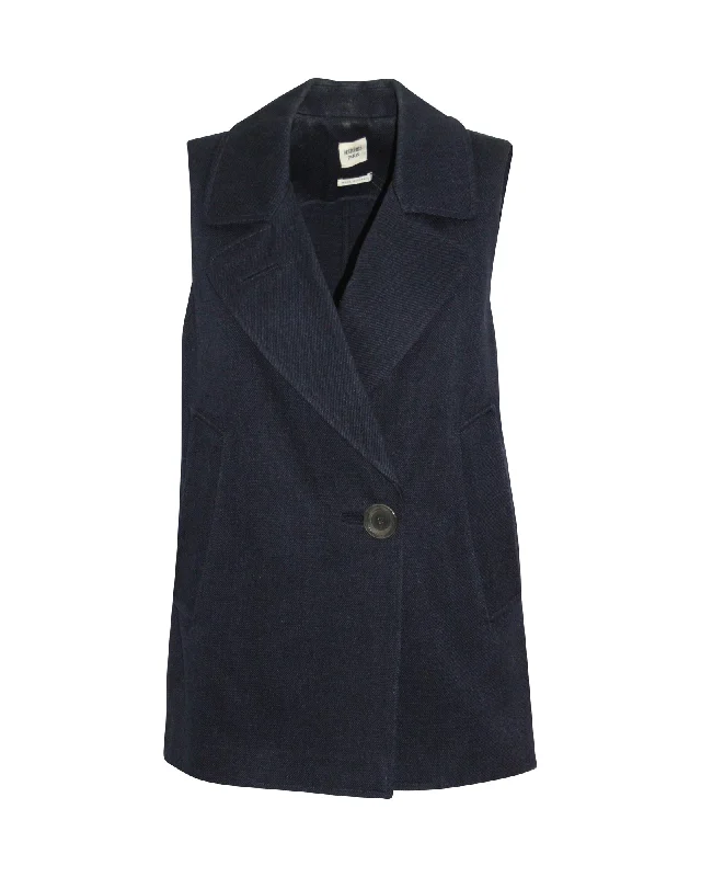 Elegant Tailoring Hermes Pocketed Vest in Navy Blue Cotton Twill