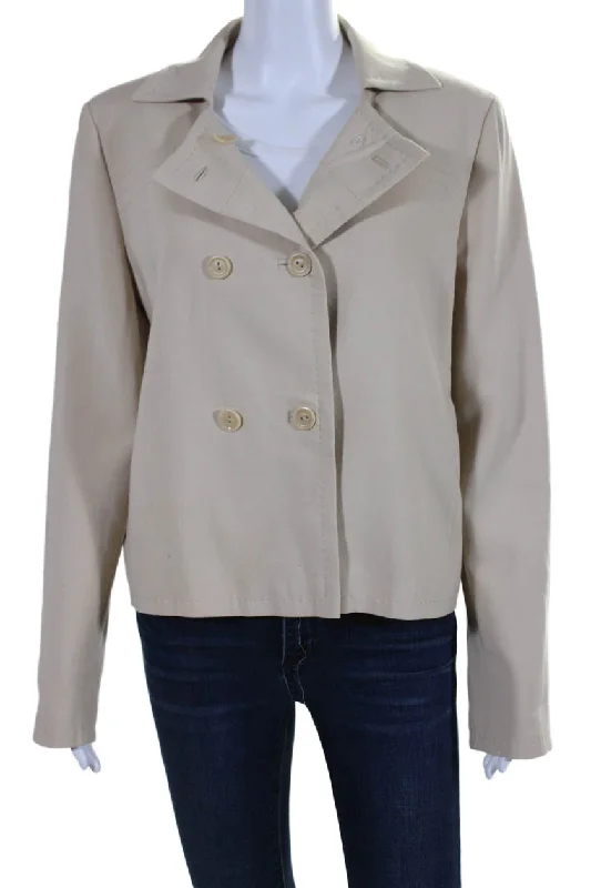 British Fashion Max Mara Womens Collared Double Breast Buttoned Long Sleeve Jacket Beige