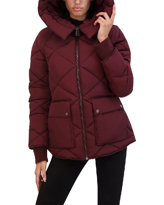 Casual Street Kenneth Cole Diamond Quilted Crinkle Puffer Coat
